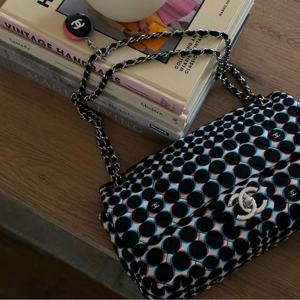 📌SOLD📌AUTH CHANEL CYBER DOTS 3D PRINT NYLON CLASSIC FLAP BAG PURSE CC RARE